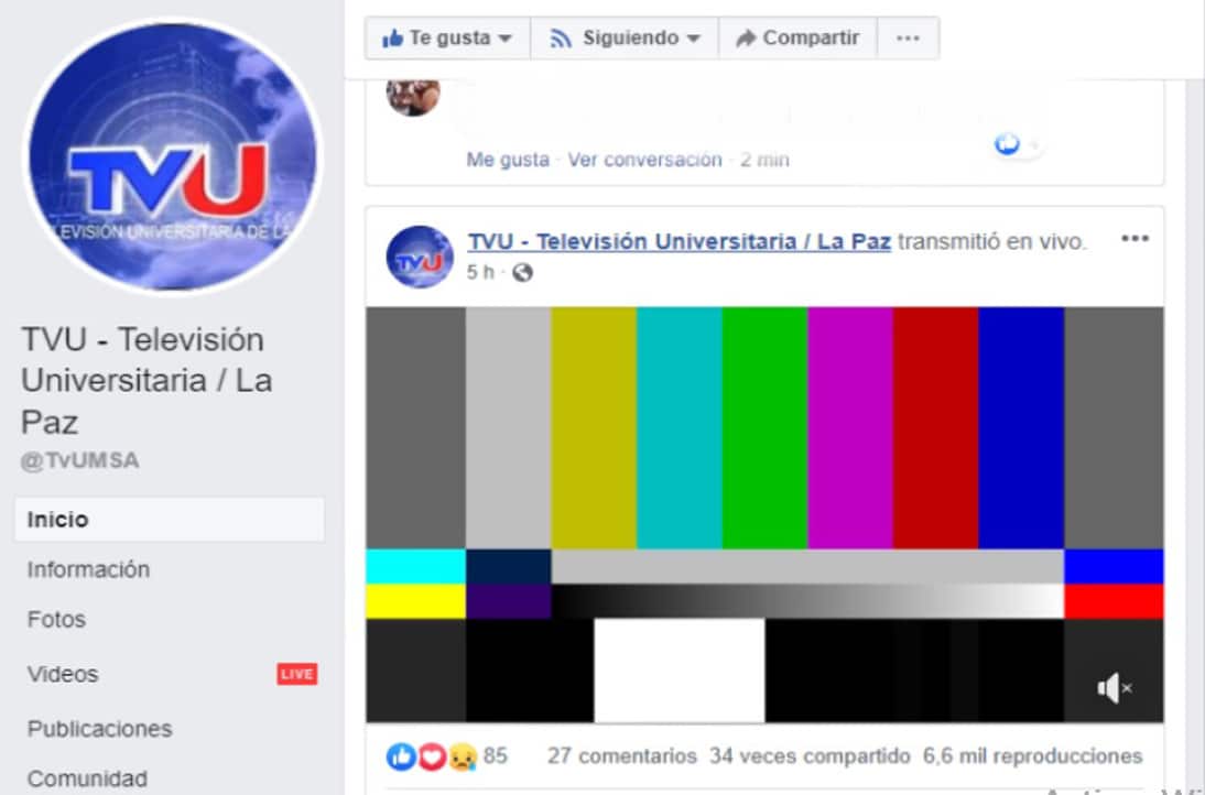 Bolivia: TVU sufre corte de transmisión en redes sociales