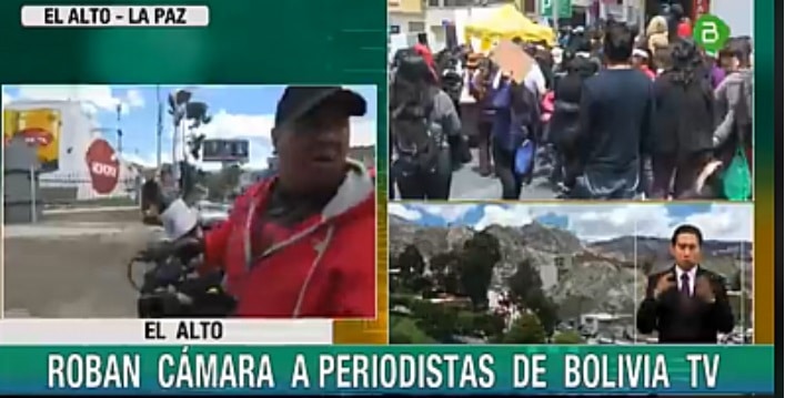 Bolivia: Golpean a periodistas de Tv estatal y queman su cámara