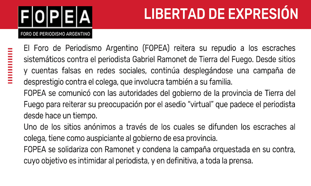 Reiteramos nuestro repudio a los escraches sistemáticos contra el periodista Gabriel Ramonet