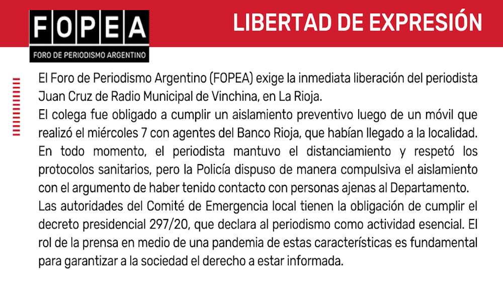 Exigimos la inmediata liberación del periodista Juan Cruz