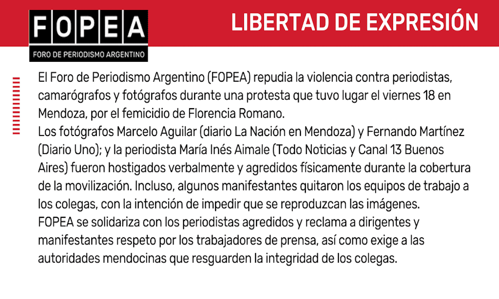 Repudiamos la violencia contra periodistas, camarógrafos y fotógrafos durante una protesta