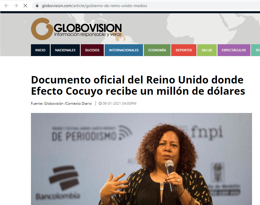 Publicación de Globovisión contra Efecto Cocuyo