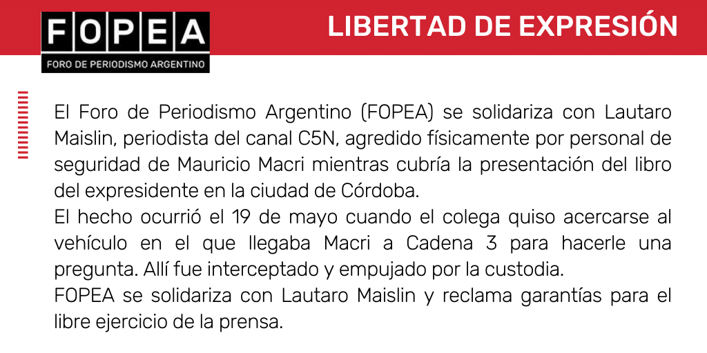 Nos solidarizamos con Lautaro Maislin, agredido físicamente por personal de seguridad de Mauricio Macri.