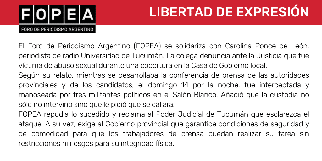 Nos solidarizamos con Carolina Ponce de León, periodista de radio Universidad de Tucumán.