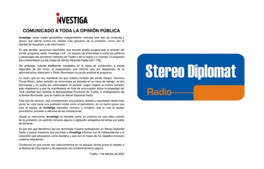 Perú: segundos antes de salir al aire administración de radio ordena cancelar programa de entrevistas