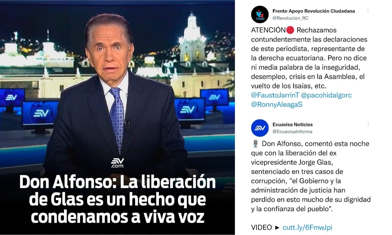 Reconocido periodista ecuatoriano fue atacado en redes tras criticar la liberación de exvicepresidente sentenciado por corrupción