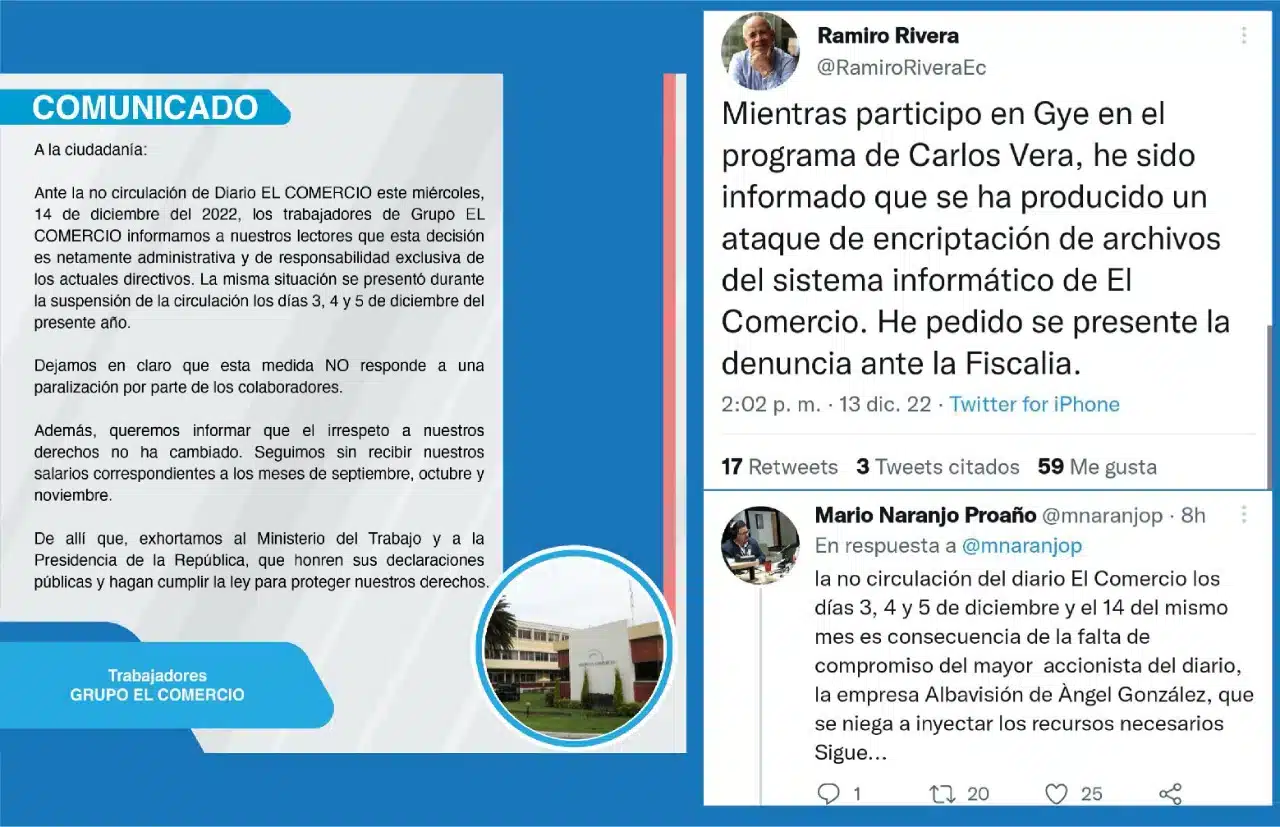 Versión impresa de El Comercio de Ecuador dejó de circular por cuarta ocasión en menos de un mes